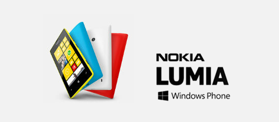 Imagen del Nokia Lumia 520 con el logo de Windows Phone en letras negras