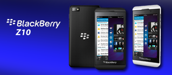 Imagen de la parte delantera y trasera del dispositivo BlackBerry Z10. 